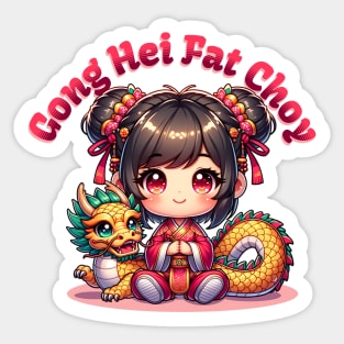 Chinese New Year Girl & Dragon Sticker